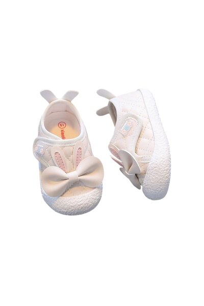 Mixbo Baby Shoes for First Steps with Velcro Closure, Soft Insole, Bow Detail, Cream, 20 EU