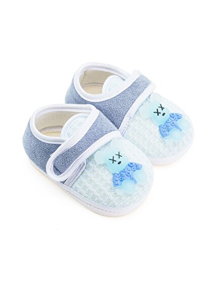 Mixbo - Baby Shoes in Bootie Style, Velcro Closure, Rubber Sole, Bear Toy, 12 EU, Blue