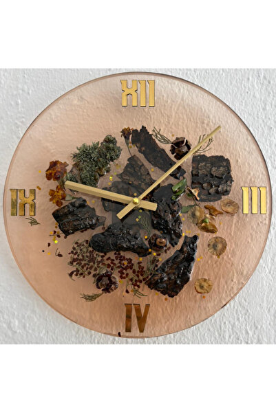 Pelince - ساعة حائط إيبوكسي بقشرة خشب طبيعي (تصميم خاص - إنتاج فردي - الإصدار الثاني) - 30 سم