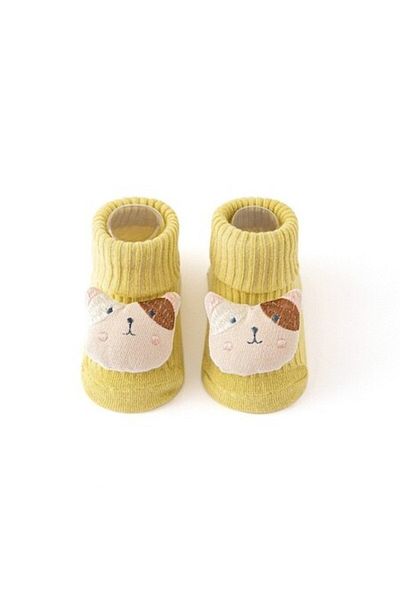 Mixbo Baby socks with attached toy Mixbo, Dog, rattle, anti-slip sole, cotton, 0 months+, yellow