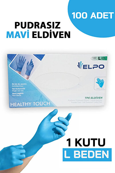 EMORFOHOME Tek Kullanımlık Pudrasız Mavi L Beden Eldiven 100’lü Medikal Muayene Eldiveni Tıbbi Latex İçermez