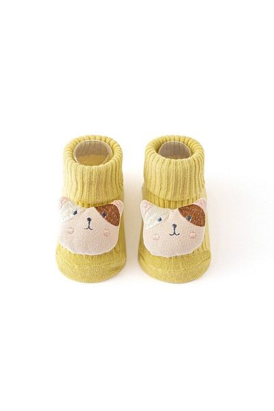 Mixbo Baby socks with attached toy Mixbo, Dog, rattle, anti-slip sole, cotton, 0 months+, yellow