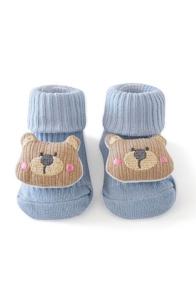 Mixbo Baby socks with attached toy Mixbo, cotton, Bear accessory, 0-9 months, blue