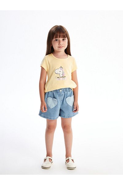 LC Waikiki New Season Baby Girl Jean Shorts with Elastic Waist and Embroidery