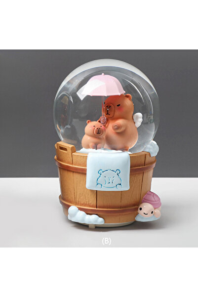 keyfim shop Sevimli Kapibara Orta Boy Işıklı Müzikli Kar Küresi