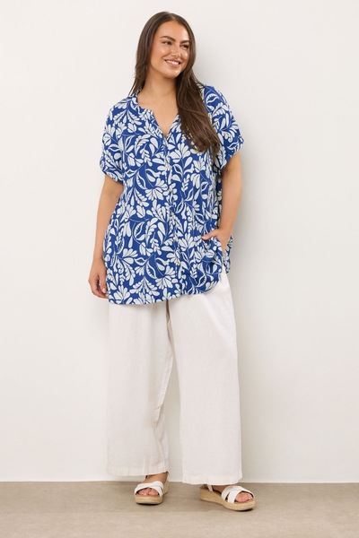 Stil Diva Plus Size Polo Collar Short Sleeve Button Floral Print Blouse 616290