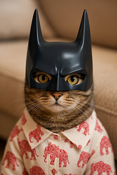 Dekor Kedi Batman Maskesi – Siyah Tasarım (13.5 cm x 11 cm)