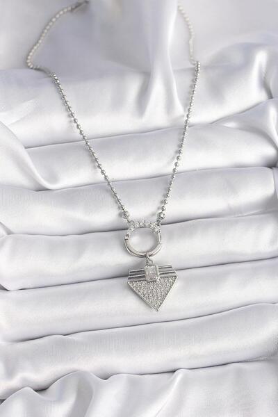 REBORN DESIGN 316L Steel Ball Chain Zircon Stone Triangle Model Women's Necklace