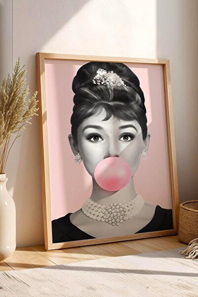 Saturn Pictură înrămare cu balon de gumă roz Audrey Hepburn - Pictură poster ...