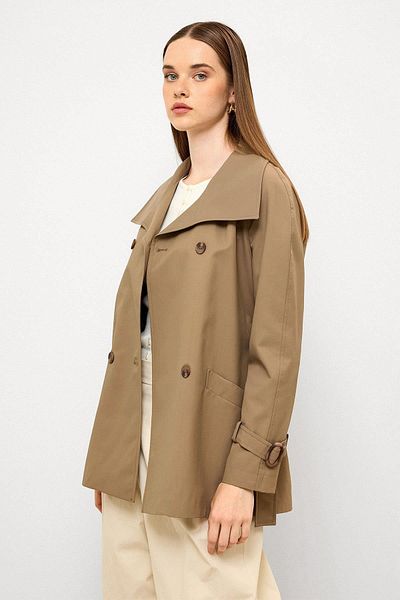 Olcay Double Breasted Raglan Sleeve Water Repellent Short Trench Coat Mink 6762