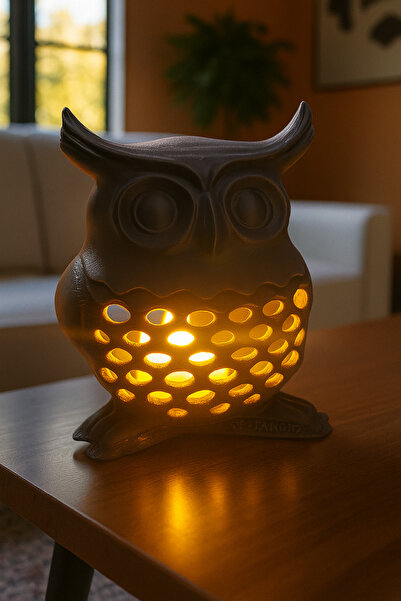 Dropcek eticaret Siyah Dekoratif Baykuş Mumluk, Pilli Tealight Mumluk