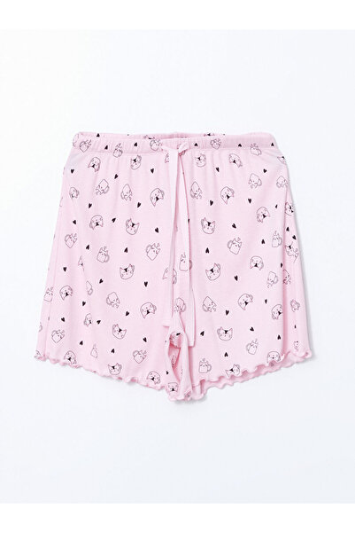 LC Waikiki Розови дамски пижамни шорти с ластик в талията и принт