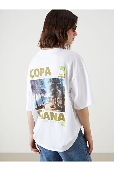 LC Waikiki White Crew Neck Printed Oversize Women's T-Shirt