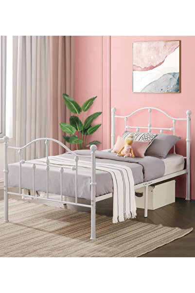 Generic Metal Bed Frame 190x90cm - One Person Bed with Elegant Design White