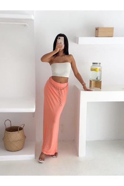 MaxiMor Women's Elastic Waist Comfortable Fit Long Stretch Viscosse Fabric Skirt Height 100 cm Belt Not Included