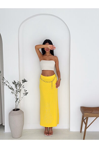 MaxiMor KADIN LASTİKLİ BEL RAHAT KALIP UZUN TESETTÜR VİSKON KUMAŞ ETEK BOY 100 CM KEMER DAHİL DEĞİL