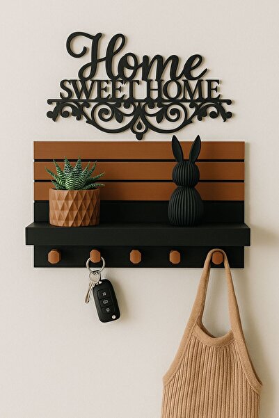 WORK3D 4'lü Dekoratif Anahtarlık Askısı Seti | Anahtarlık Askısı + Saksı + Biblo + Duvar Yazısı