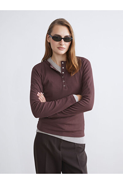 LC Waikiki Kahverengi Bisiklet Yaka Kadın Body