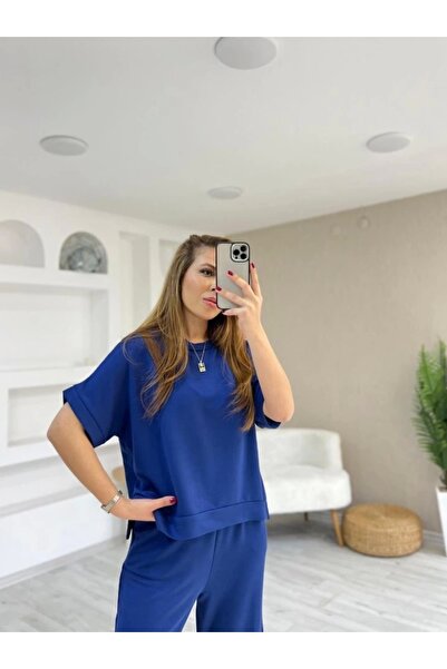 MODA Women's Modal Fabric V-Neck T-Shirt and Loose Cut Pants Double Set