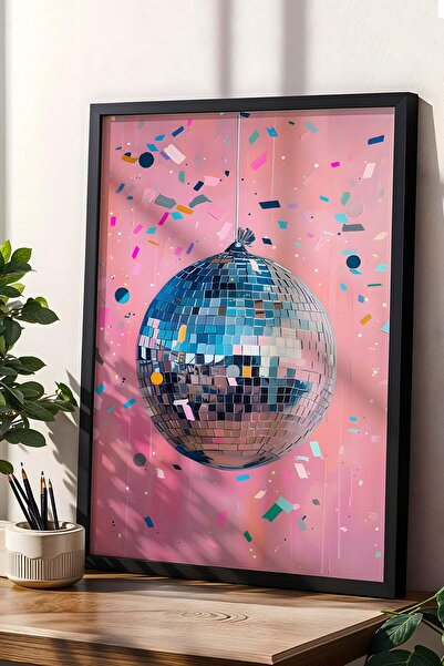 Saturn Disko Topu Çerçeveli Tablo - Pop Art Poster Tablo