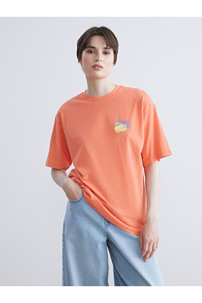 LC Waikiki Lcw Vision Mercan Crew Neck Printed Oversized Women's T-Shirt