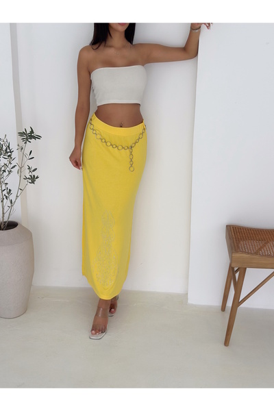 MaxiMor Women's Elastic Waist Comfortable Fit Long Stretch Viscosse Fabric Skirt Height 100 cm Belt Not Included