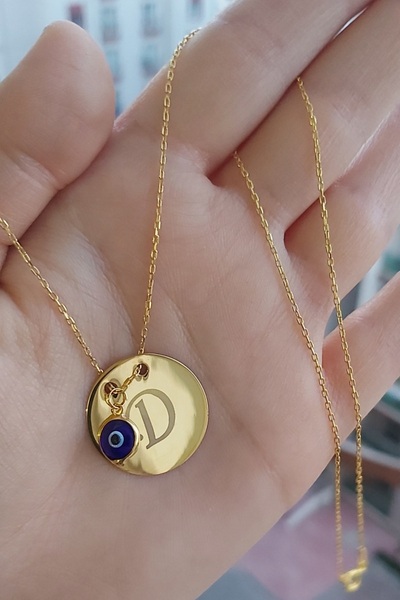 ÖZGÜR TAKI 925 Ayar Gümüş 24 Ayar Altın Kaplama Nazar Boncuklu Harfli Plaka K...