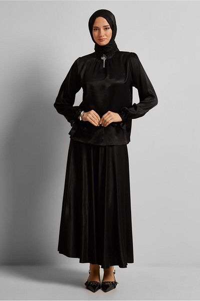 Alvina Belted Satin Skirt Suit 45706