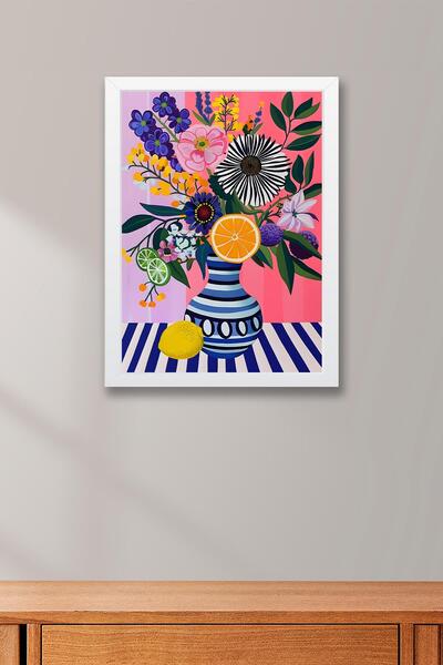 Saturn Fruit and Flower Vase Framed Painting - Pop Art Poster Painting