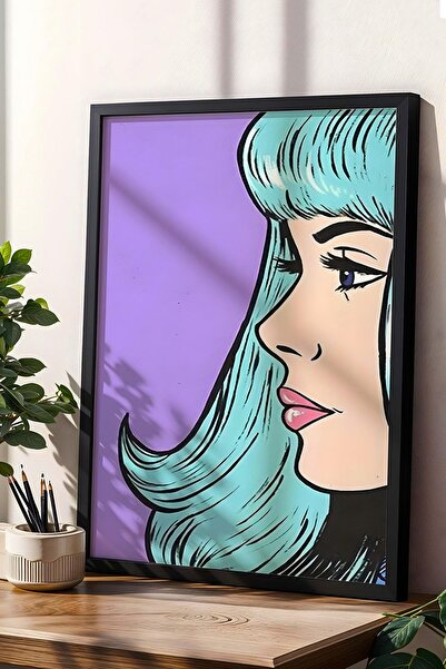 Saturn Woman with Blue Hair Framed Painting - Pop Art Poster Painting