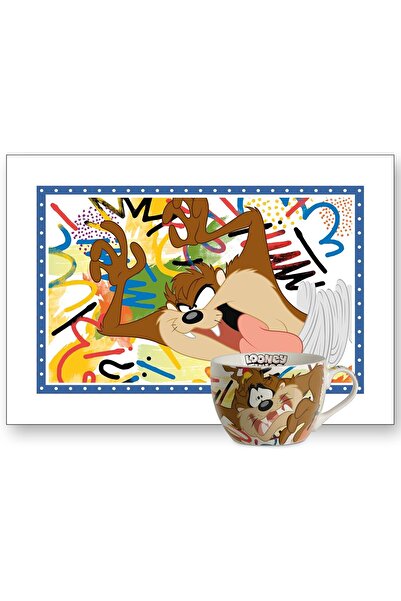 EGAN طقم إفطار لوني تونز - كوب ومفارش قطنية - طقم إفطار للأطفال من قطعتين، يت...