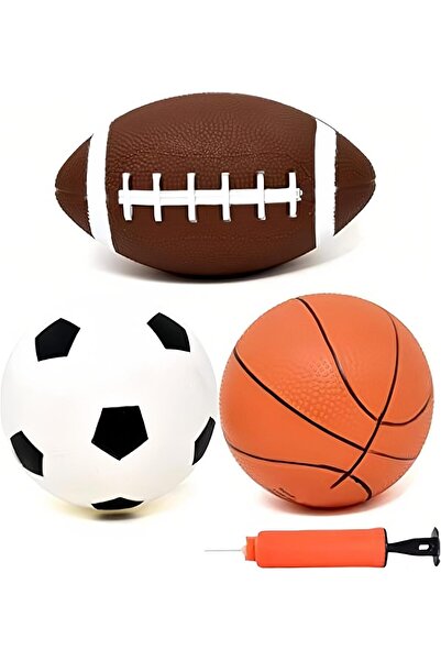 erorex Pack 3 Toy Sports Balls 1 Pump Toddlers Kids: Basketball Soccer Ball Football Indoor & Outdoor
