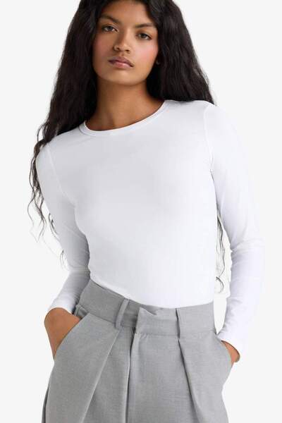 DeFacto New Season Slim Fit Slim Fit Crew Neck Basic Plain Long Sleeve T-Shirt