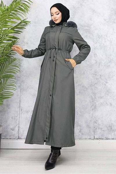 TRENDTESETTÜR Women's Gray (Antrasite) Hooded Coat t 1501