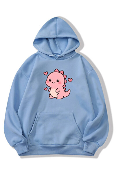 Revasser Unisex Men/Women Pink Dino Colorful Custom Printed Cotton Oversize H...