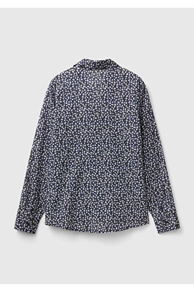 United Colors of Benetton Kadın Lacivert %100 Koton Desenli Gömlek