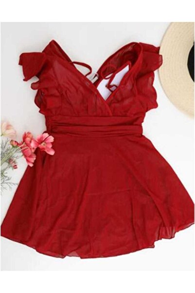 SH bordo kadın etekli mayo