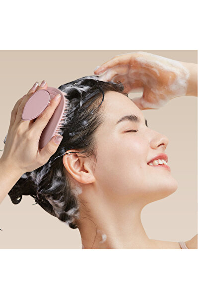 glitters Scalp Massage Brush with Soft Bristles, 11 cm x 6 cm, Black and Pink, Shampoo Brush