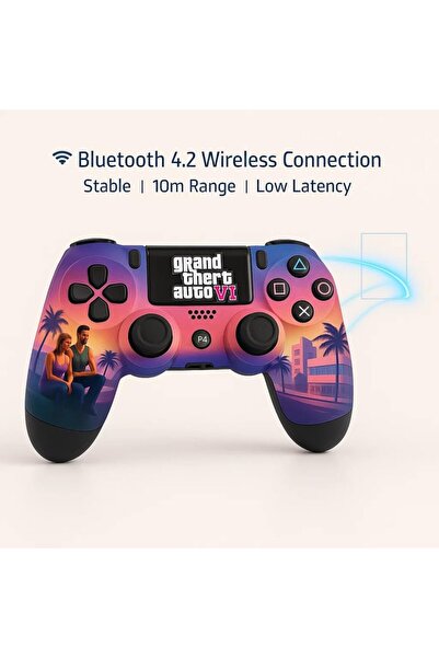 Generic GTA 6 Themed Wireless Gaming Controller | Dual Vibration, Turbo, Type-C Charging for PS4