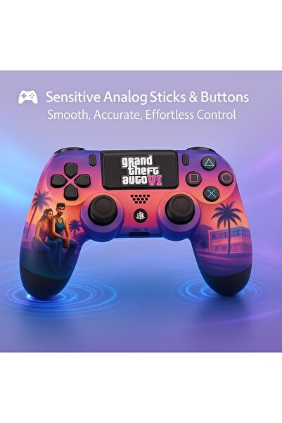 Generic GTA 6 Themed Wireless Gaming Controller | Dual Vibration, Turbo, Type-C Charging for PS4
