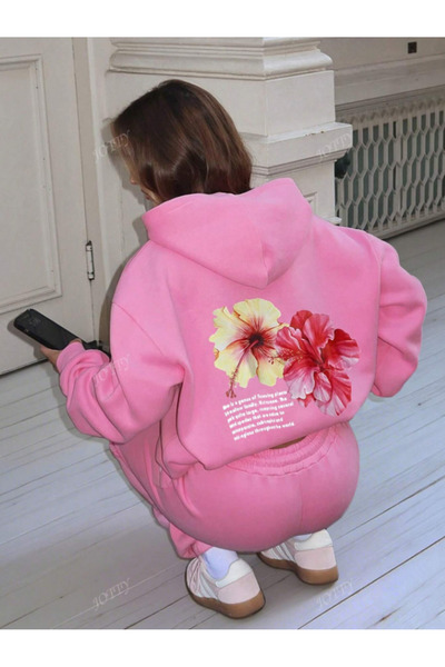Revasser Unisex Erkek/Kadın ÇİÇEK Renkli Özel Baskılı Pamuklu Oversize Kapüşo...