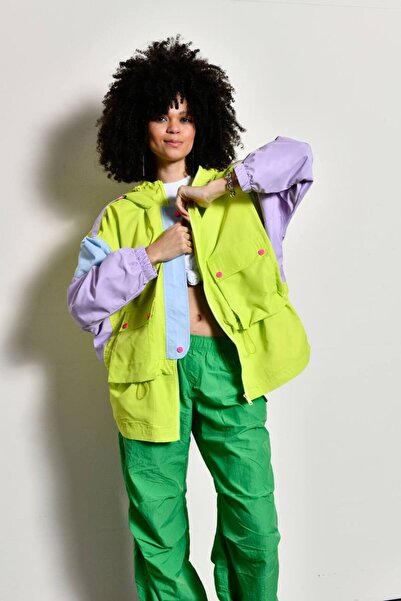 KürkZone Multicolor Lined Waterproof Hooded Pocket Raincoat - Windbreaker Seasonal Jacket