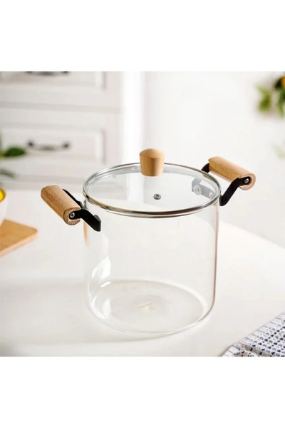 rexa Clear Heat-Resistant Glass Pot with Lid and Wooden Handle - 4.5 L - 2SS1-A05-003