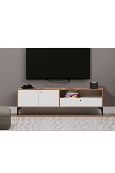 Alfimo Mobilya NOVA 2 KAPAKLI ÇEKMECELİ TV ÜNİTESİ CEVİZ&BEYAZ AFM142