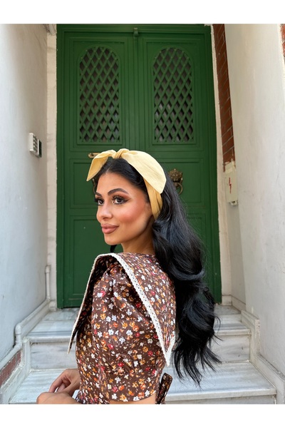 KÜÇÜĞÜM BUTİK Tatlı Sarı Renk Poplin Bağlama Detaylı Bandana