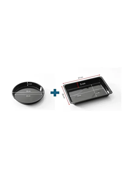 COOK-LAB 2 Pieces (26 and 26*37 cm) Black Glossy Enamel Round and Square Oven Tray Set