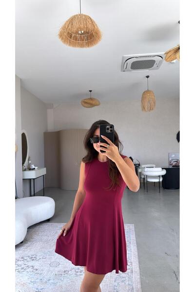 Buket Teke Rochie de bază Burgundy Modal Kiloş