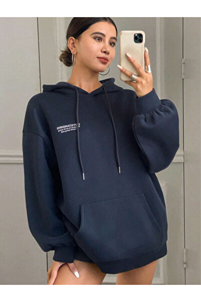 Revasser Unisex Erkek/Kadın OUTSTANDING Renkli Özel Baskılı Pamuklu Oversize Kapüşonlu Sweatshirt
