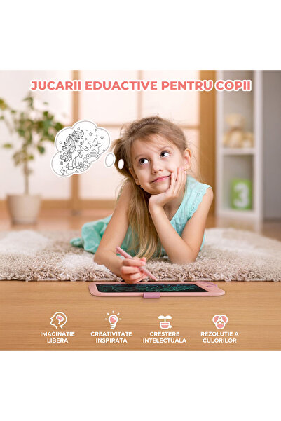 Elindor ® 10 Inch LCD Drawing Tablet, Educational Toy for Children, Portable, Pink