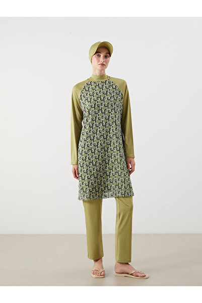 LC Waikiki Green Mock Neck Patterned Women's Hijab Swimsuit Set